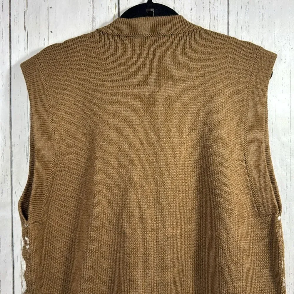 Alpaca Fina Wool 100% Tan Geometric Open Front Womens Peruvian Sweater Vest Cozy